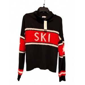 No Comment Women Black Red White Ski Turtleneck Fuzzy Sweater Cozy Winter